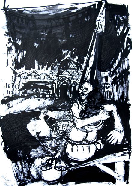 VENEDIG - CARNEVAL, Tusche, 88 x 62,5 cm